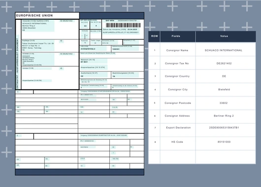 Captured Fields from Customs Declarations with Pre-Trained AI