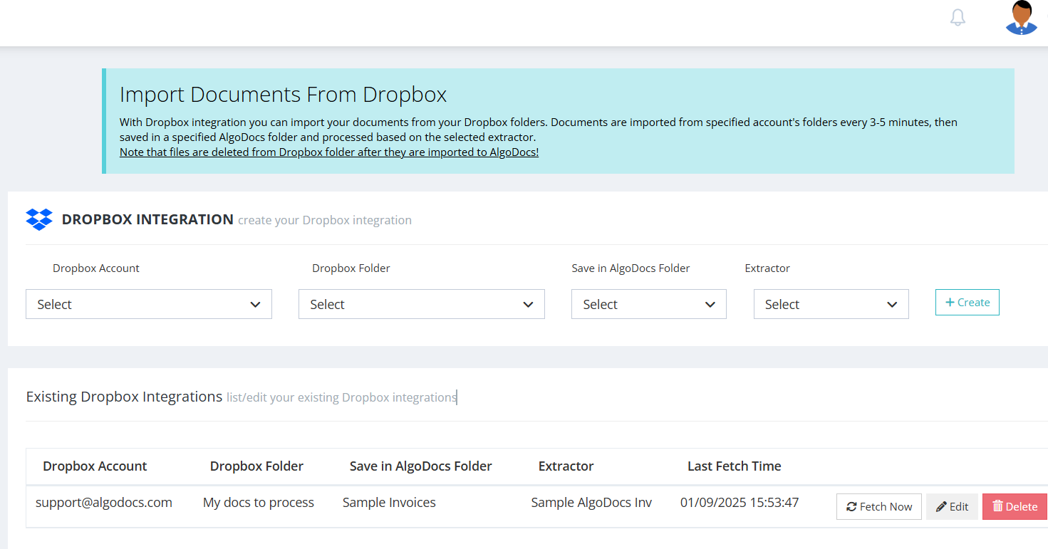 Dropbox Integration for automatic imports