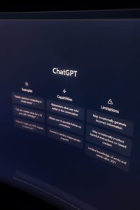 High-resolution image of ChatGPT interface displayed on a monitor, highlighting its capabilities and limitations.