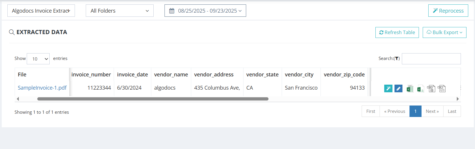 Extracted Data and Export